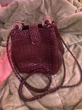 Woven Crossbody Bucket Bag - Dark Brown